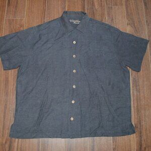 Caribbean Pure Silk Gray Button Up Short Sleeve Shirt XL Chest 48"